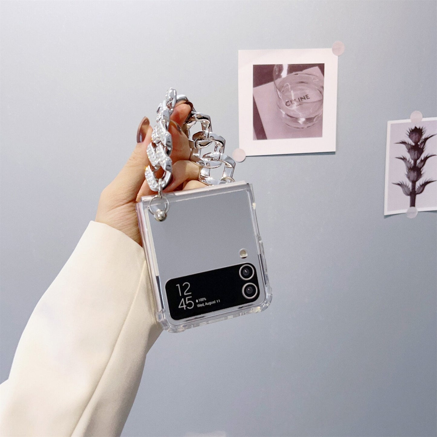 Luxury Mirror Case With Rhinestone Bracelet For Galaxy Z Flip